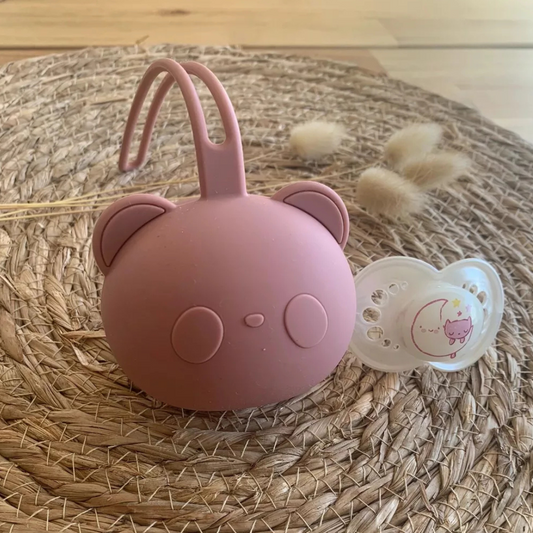 Etui protège-sucettes en silicone rose foncé- J'adore Maman