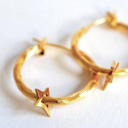 Boucles d'oreilles Big Créoles Striées + Stars - Adorabili Paris