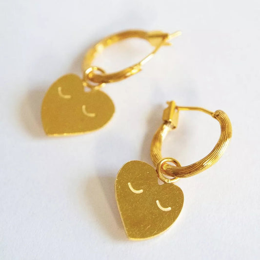 Boucles d'oreilles Small Créoles Striées Coeurs - Adorabili Paris