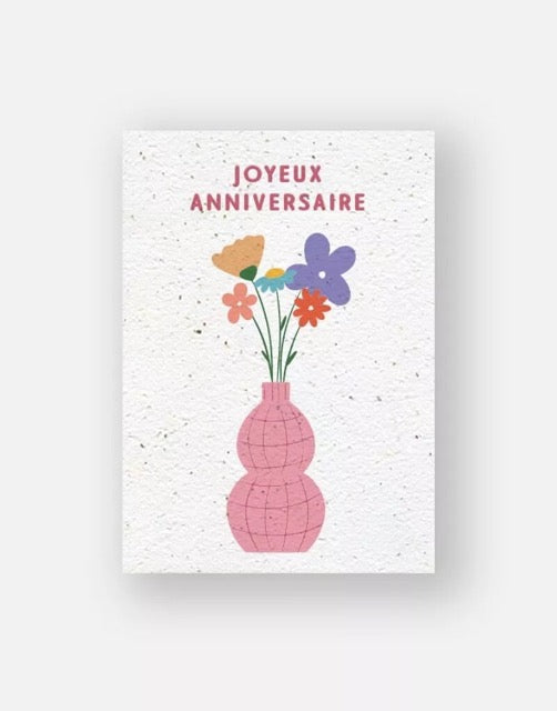 Carte a planter joyeux anniversaire papier fleur