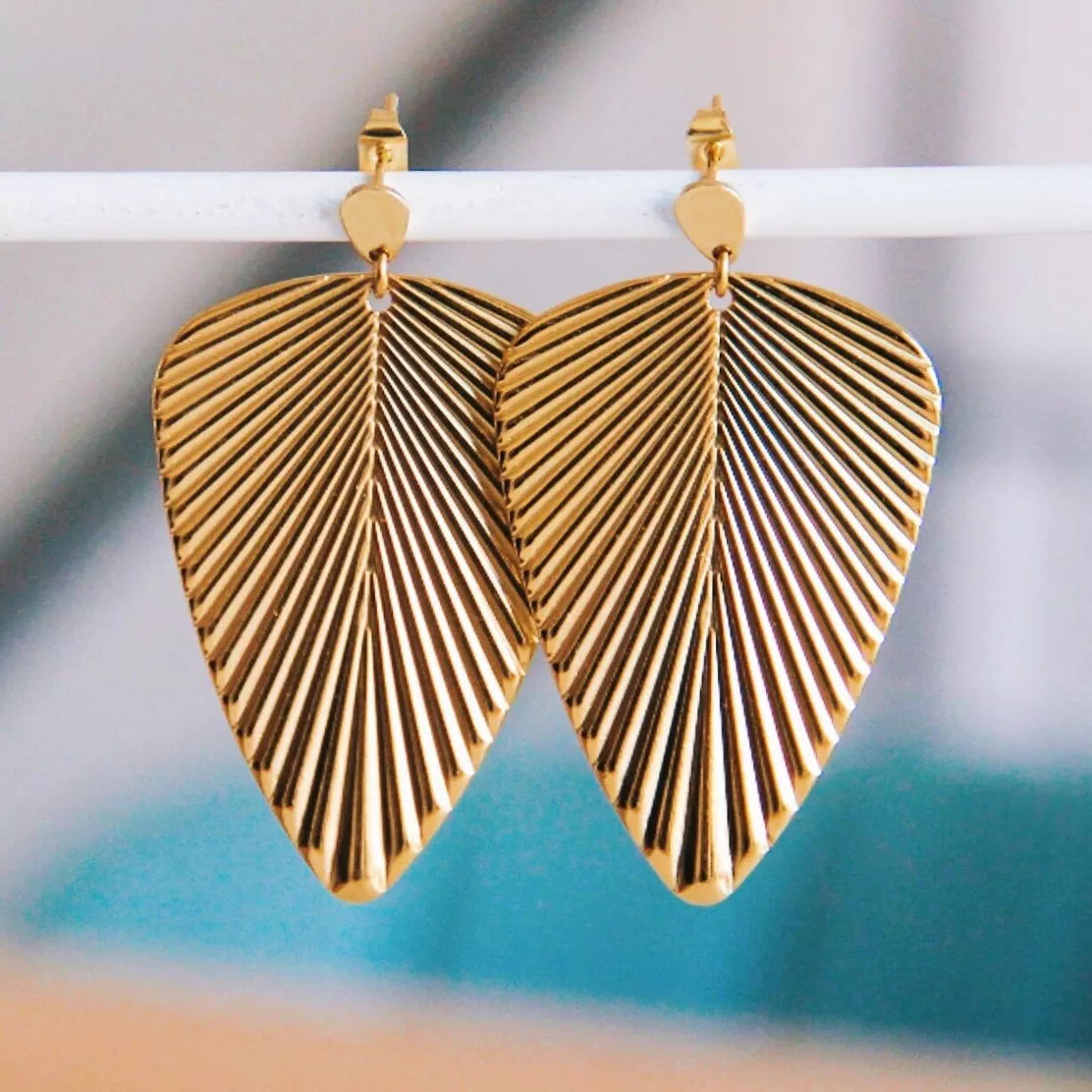 boucle oreille doré feuille acier inoxydable tendance été