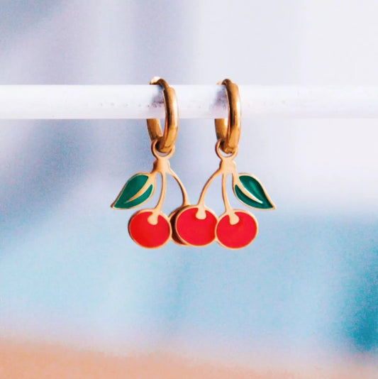 Créoles en acier inoxydable avec cerise - rouge/or - Bazou