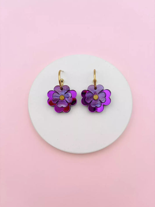 Boucles d'Oreilles Créoles Pensées - Studio Annette