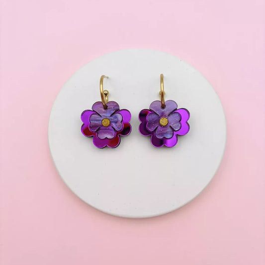 Boucles d'Oreilles Créoles Pensées - Studio Annette