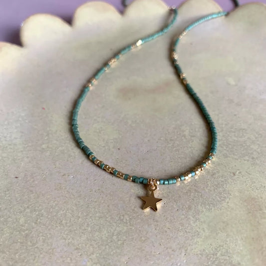 Bracelet/ Collier 3 tours vert mousse - Agathe and coco