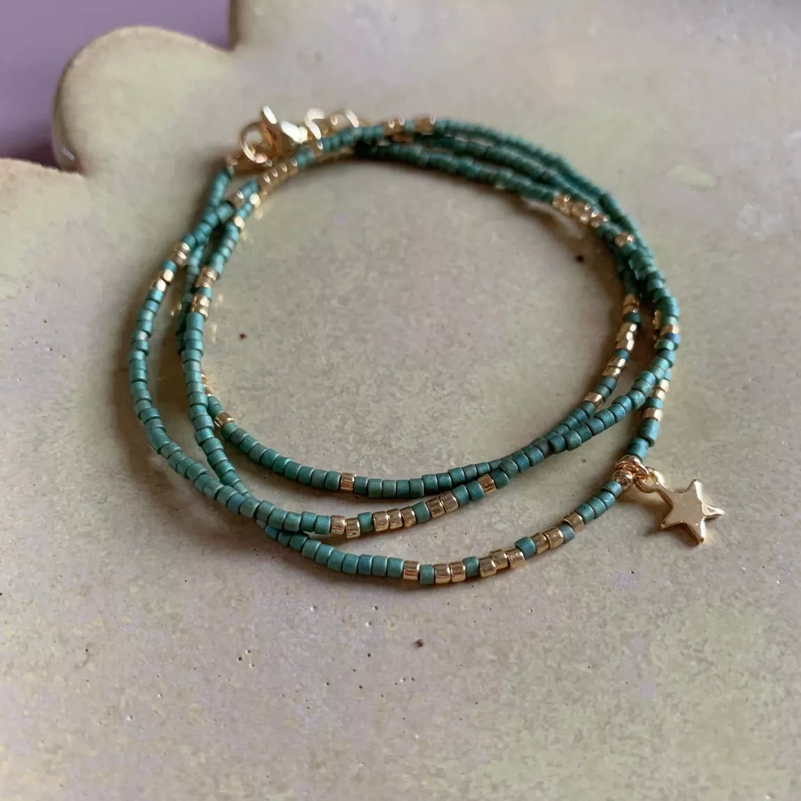 Bracelet/ Collier 3 tours vert mousse - Agathe and coco