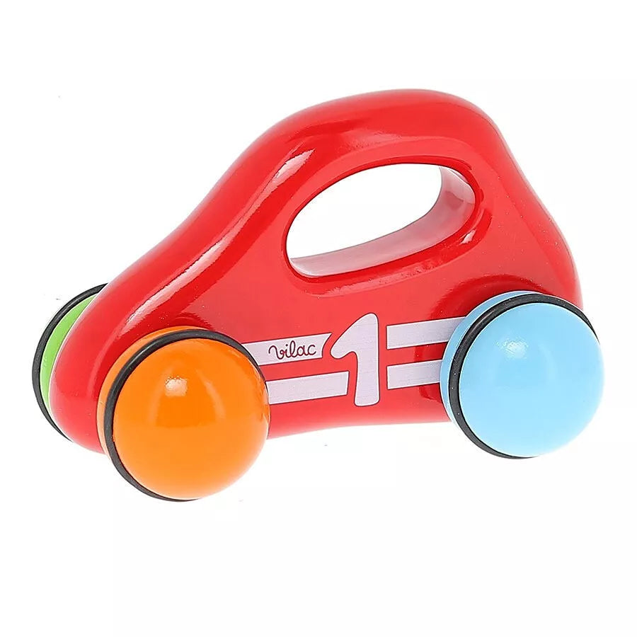 Voiture en bois, 1er âge rouge ou bleue - Vilac