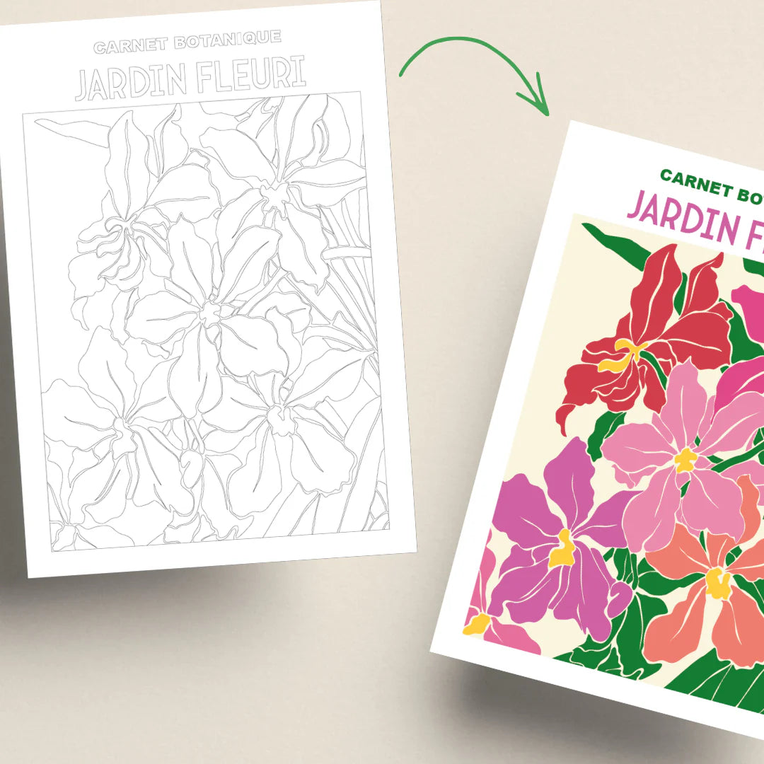 Affiche à colorier, Jardin fleuri - Salut Irène