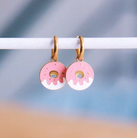 Boucles d'oreilles créoles en acier inoxydable avec donut - rose - Bazou