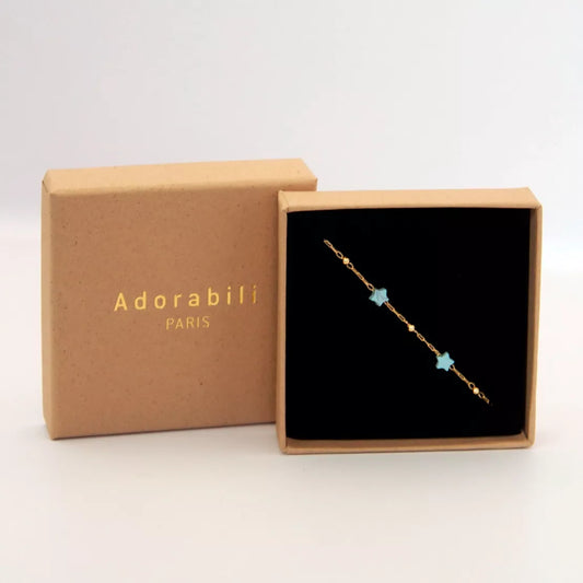 Bracelet enfant avec Etoiles en pierres naturelles Turquoise doré à l’or fin- Adorabili Paris