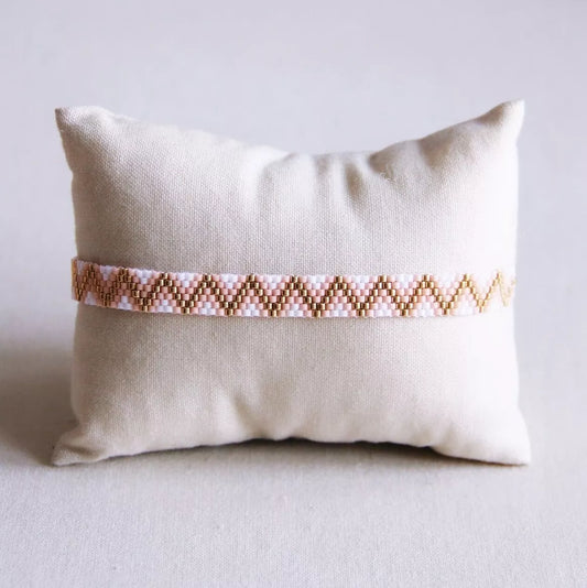 Bracelet tissé zigzag - blanc/nude- Bazou