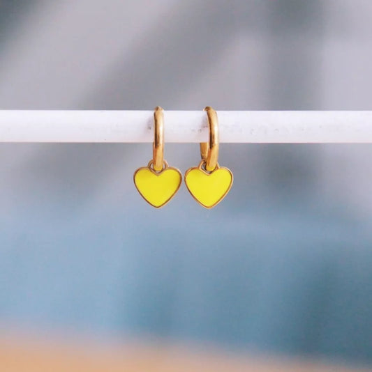 Boucles d'oreilles créoles en acier inoxydable avec mini coeur - Bazou