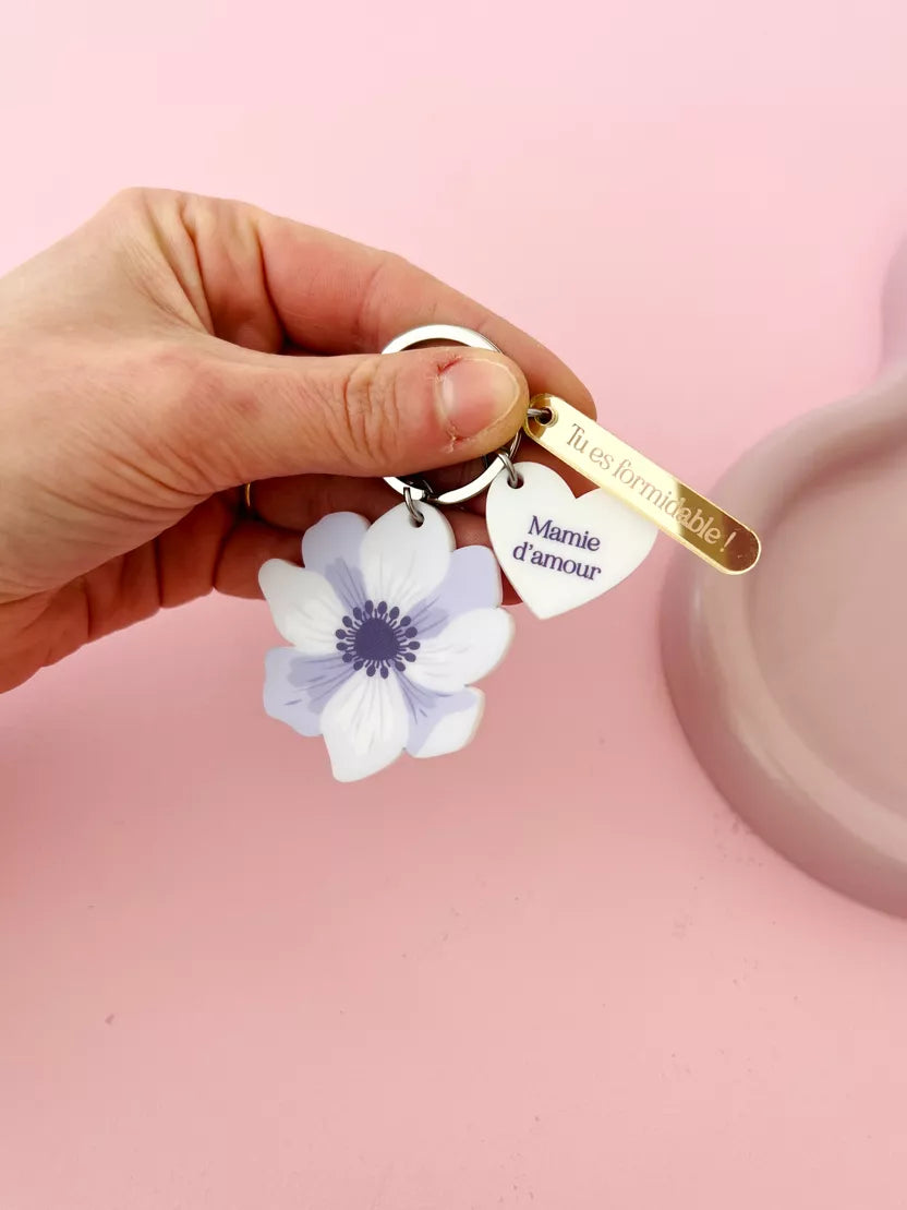 Porte-clé fleur anémone Maman rose - Print Your Love