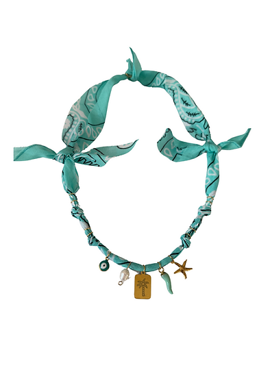 Collier turquoise Santa Giulia palmier carré aqua - Badhnati