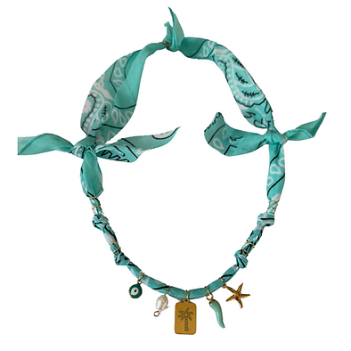 Collier turquoise Santa Giulia palmier carré aqua - Badhnati