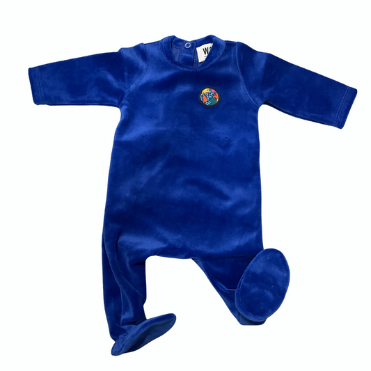 Pyjama bleu boutons dans le dos "Badge Planète Iconique" pour bébés en velours