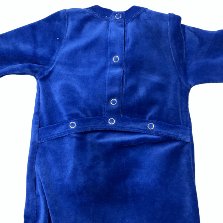 Pyjama bleu boutons dans le dos "Badge Planète Iconique" pour bébés en velours
