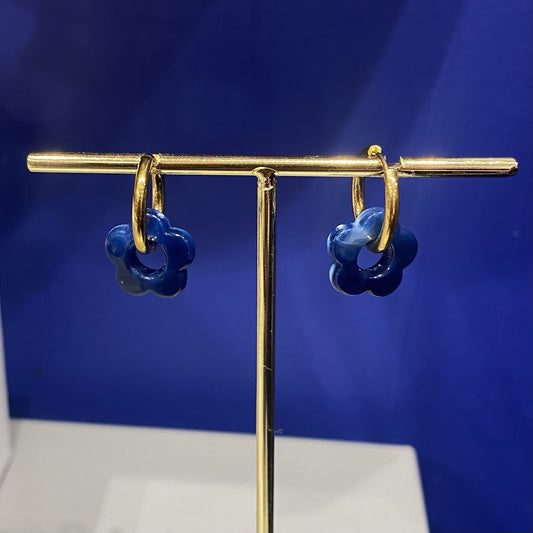 Boucles d'oreilles Fleur Bleu marbré - Atelier Marpo