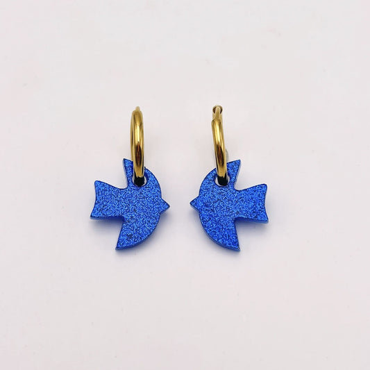 Boucles d'oreilles Créoles Oiseau Bleu - Studio Annette