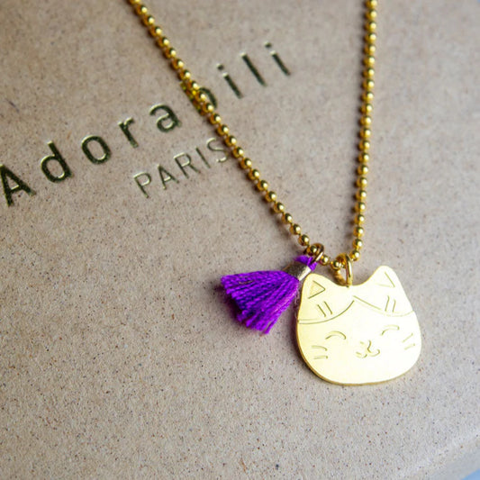 Collier Pendentif Manekineko x pompon rose - Adorabili Paris