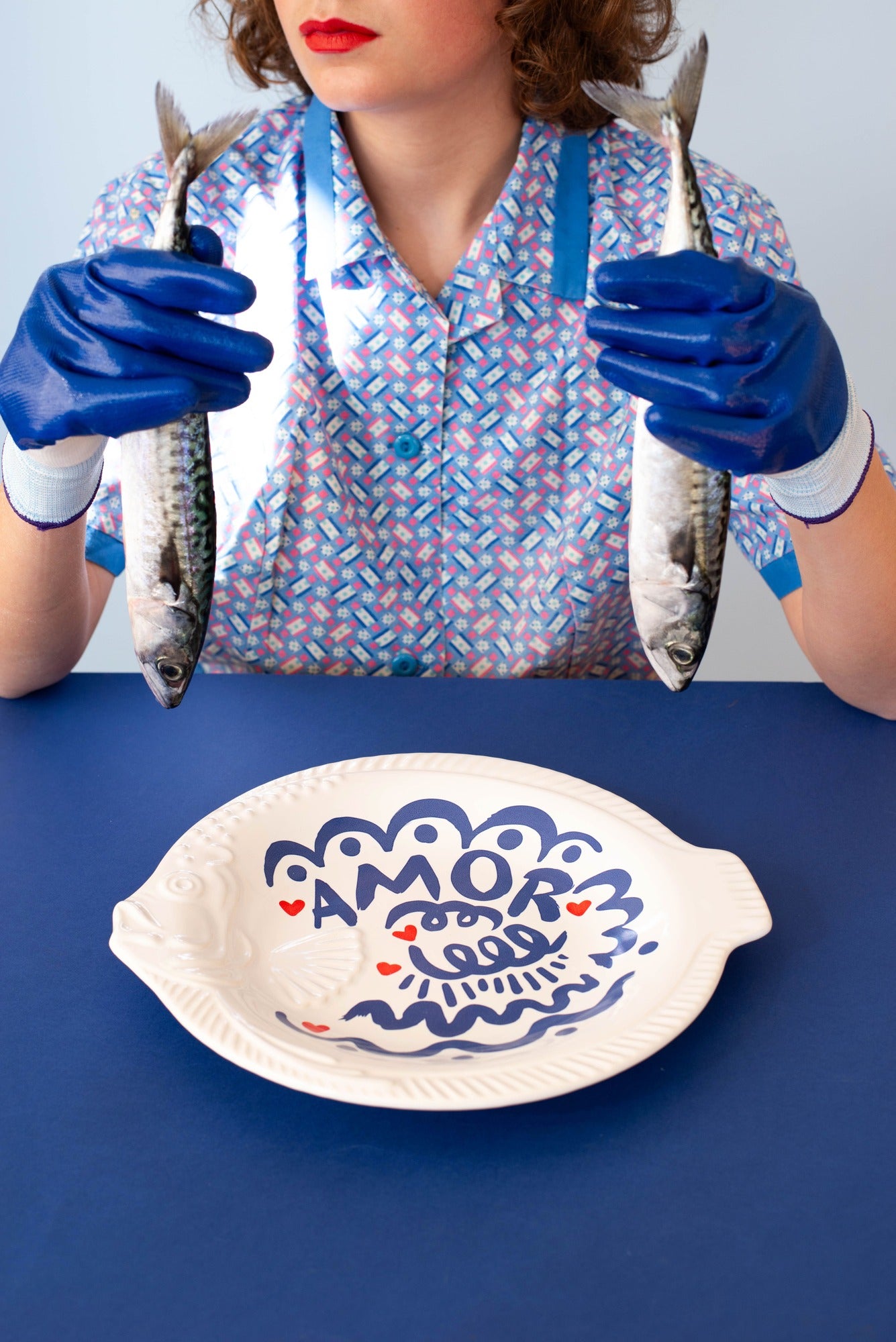 Plat poisson amor bleu - Pied de Poule