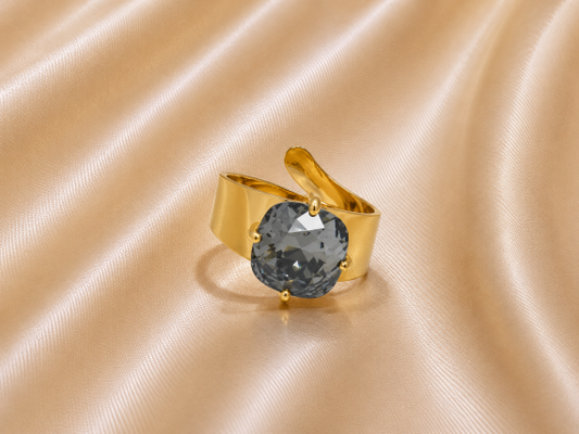 Bague ajustable ELIZIO en acier inoxydable "Noir Luxe" - NOAKIS