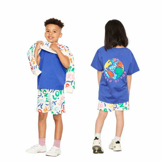 T-shirt bleu devant dos "Planète iconique" pour enfants