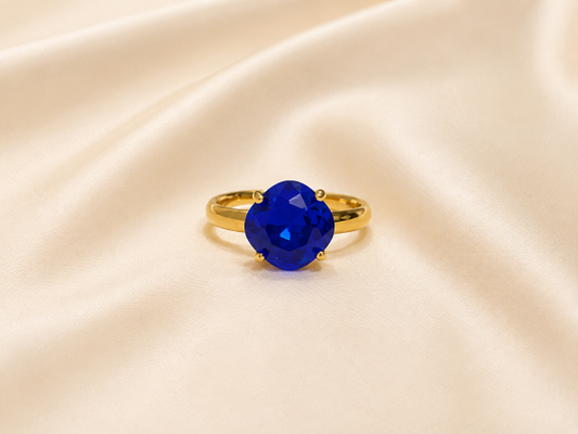 Bague ajustable MOZIE en acier doré inoxydable "Bleu Électrique" - NOAKIS