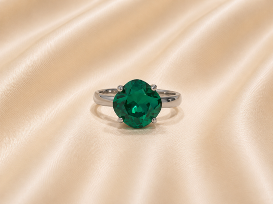 Bague ajustable MOZIE en acier argenté inoxydable "Vert Émeraude" - NOAKIS