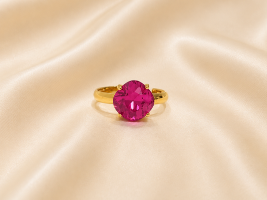 Bague ajustable MOZIE en acier doré inoxydable "Fuchsia Magique" - NOAKIS