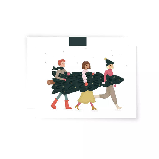 Carte pliée les Trois amis à l'arbre de Noël - Miao Papeterie
