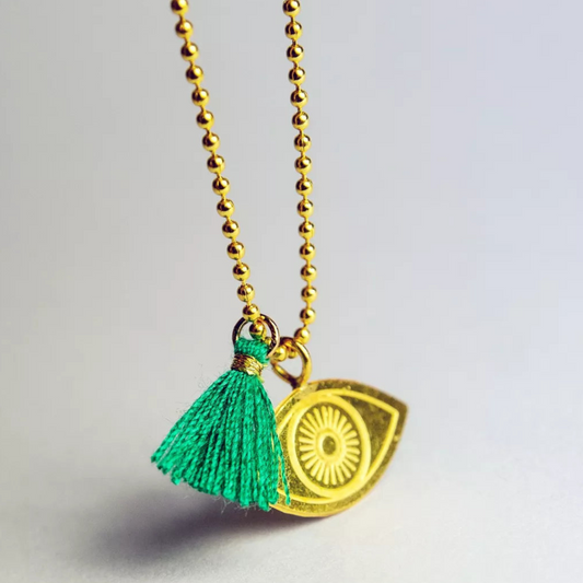 Collier Pendentif Oeil x Pompon Vert emeraude - Adorabili Paris
