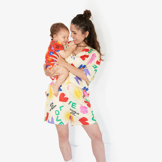 Short "Symboles" unisex all over blanc en lin