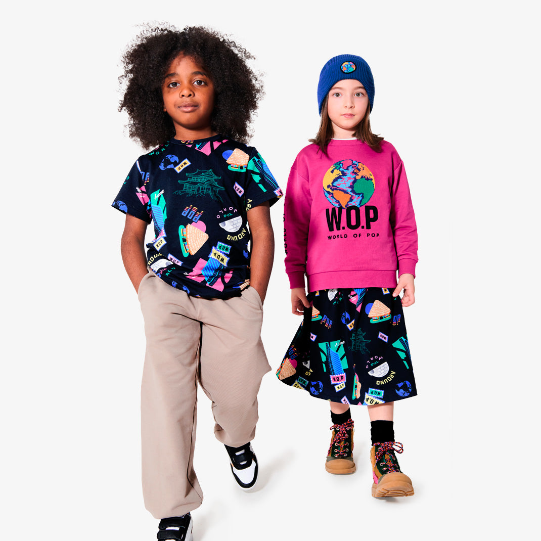 T-shirt noir imprimé "Home World" en coton bio pour enfants