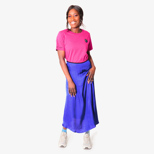 T-shirt fuschia iconique "Badge Planète" en coton bio pour adultes