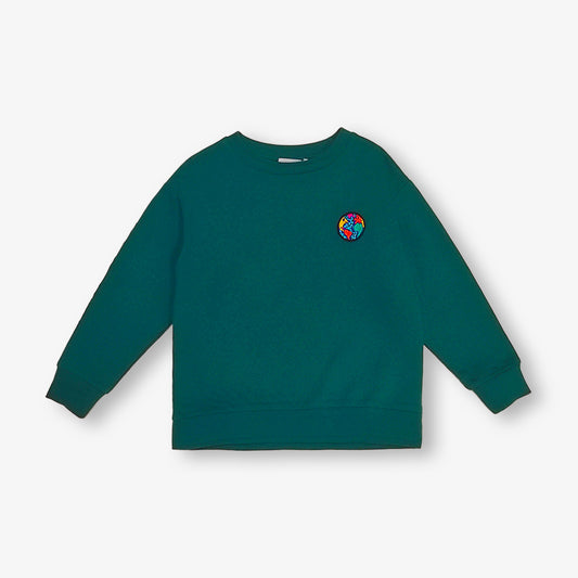 Sweatshirt vert badge Planète pour enfants en Coton Bio