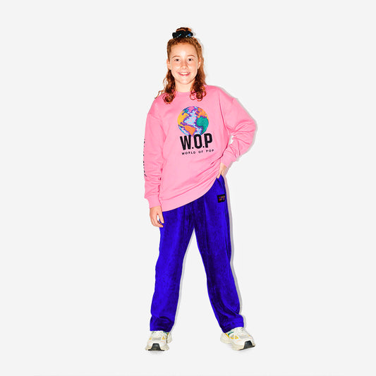 Sweatshirt rose brodé Planète pour enfants en Coton Bio