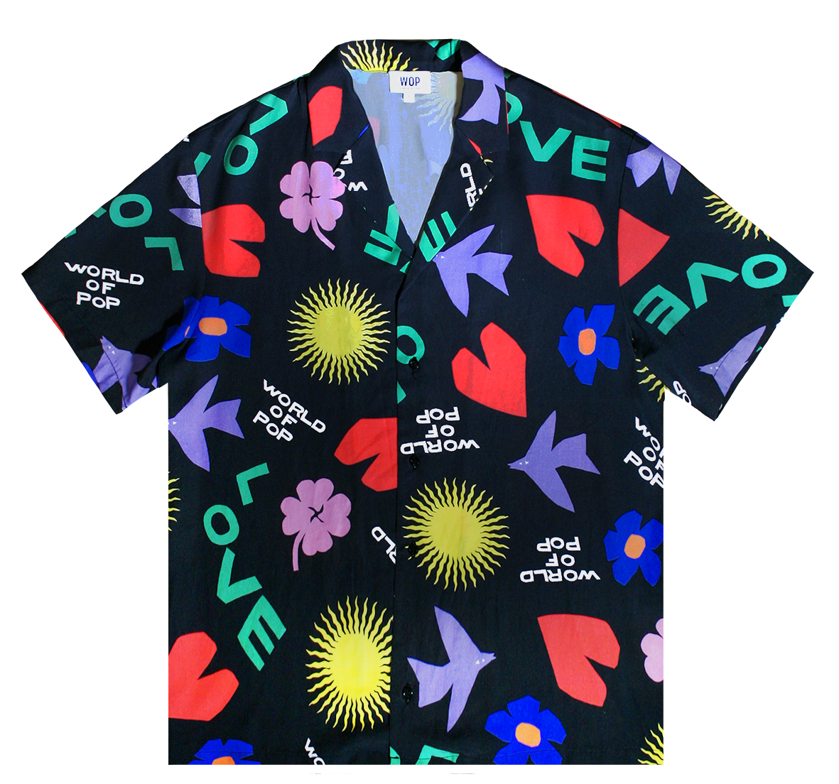 Chemise à manches courte imprimée "Symboles" noir en viscose ecovero
