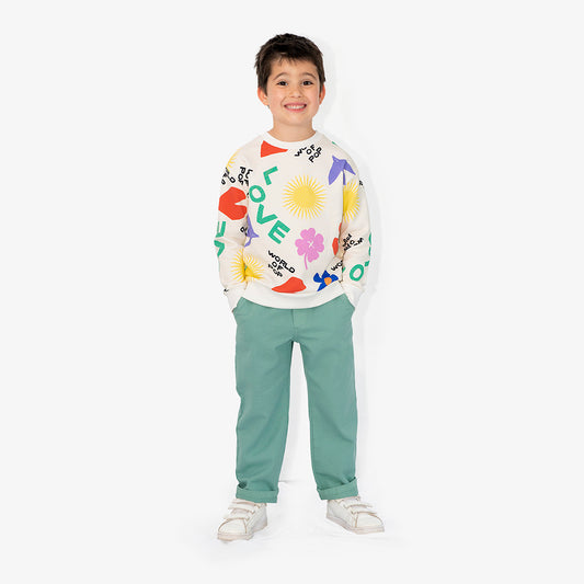 Pantalon cargo vert badge "Planète iconique" pour enfants en coton bio