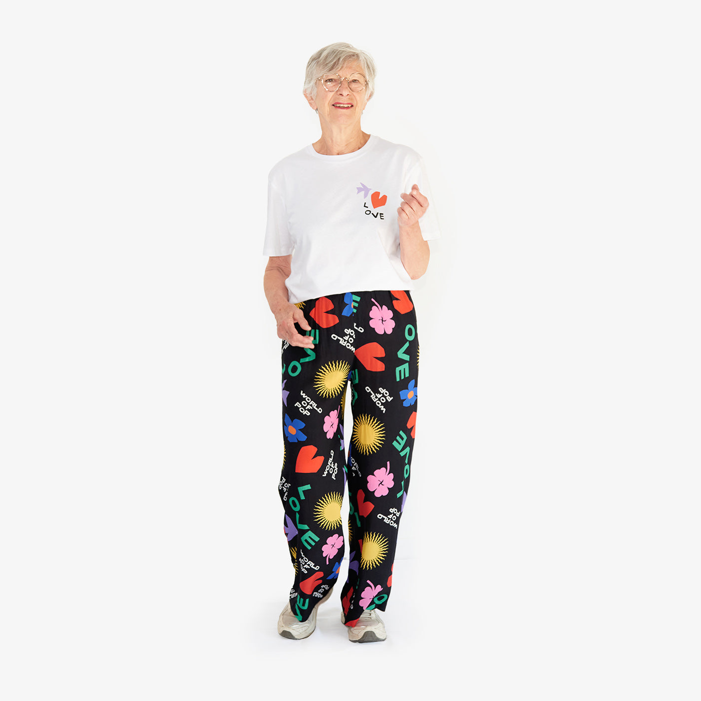 Pantalon noir imprimé "Symboles" en viscose Ecovero pour adultes