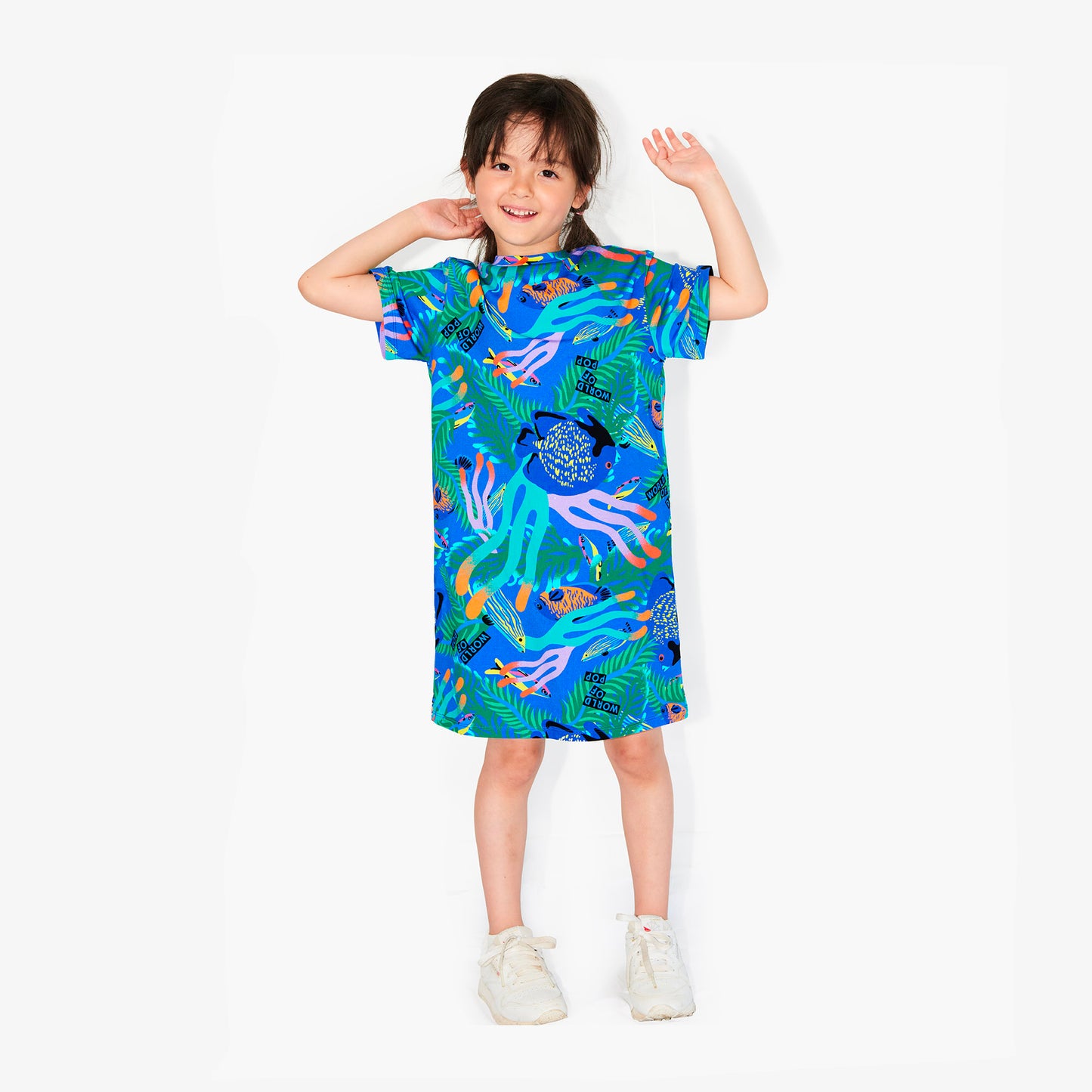 Robe all over imprimée "Corail" en coton bio pour enfants