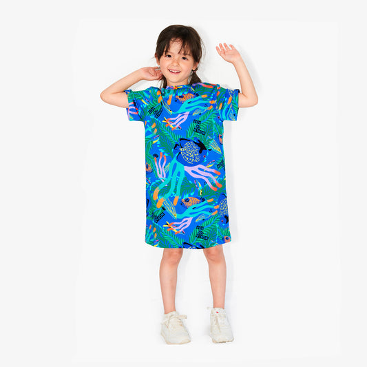Robe all over imprimée "Corail" en coton bio pour enfants