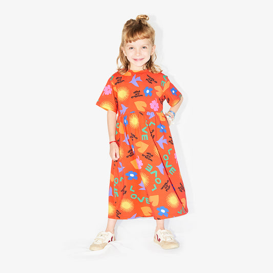 Robe all over imprimée "Symboles" en coton bio pour enfants