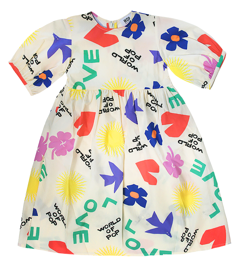 Robe blanche all over imprimée "Symboles" en coton bio pour enfants