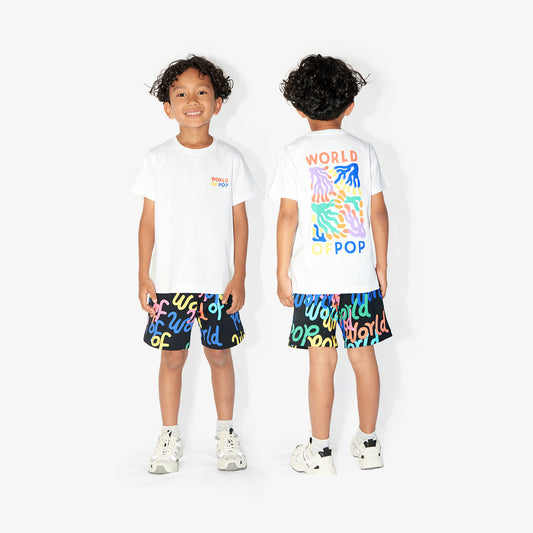 T-shirt blanc placé devant-dos "Coral" en coton bio pour enfants