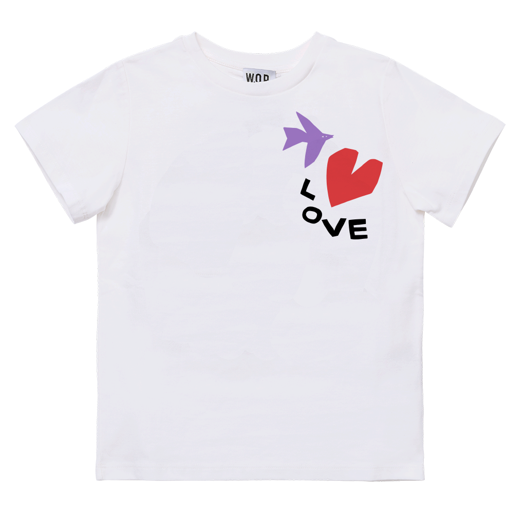 T-shirt blanc placé devant-dos "Symboles" en coton bio pour enfants