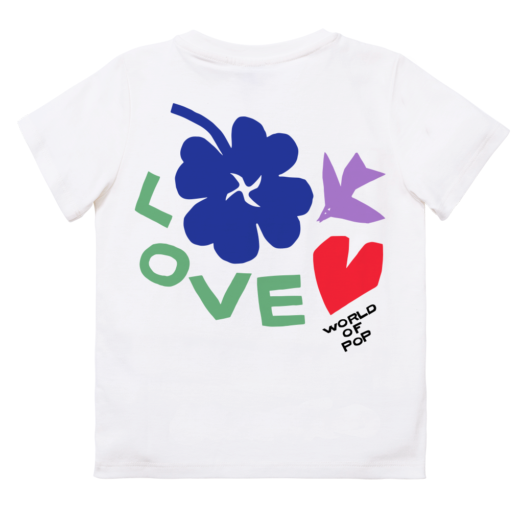 T-shirt blanc placé devant-dos "Symboles" en coton bio pour enfants
