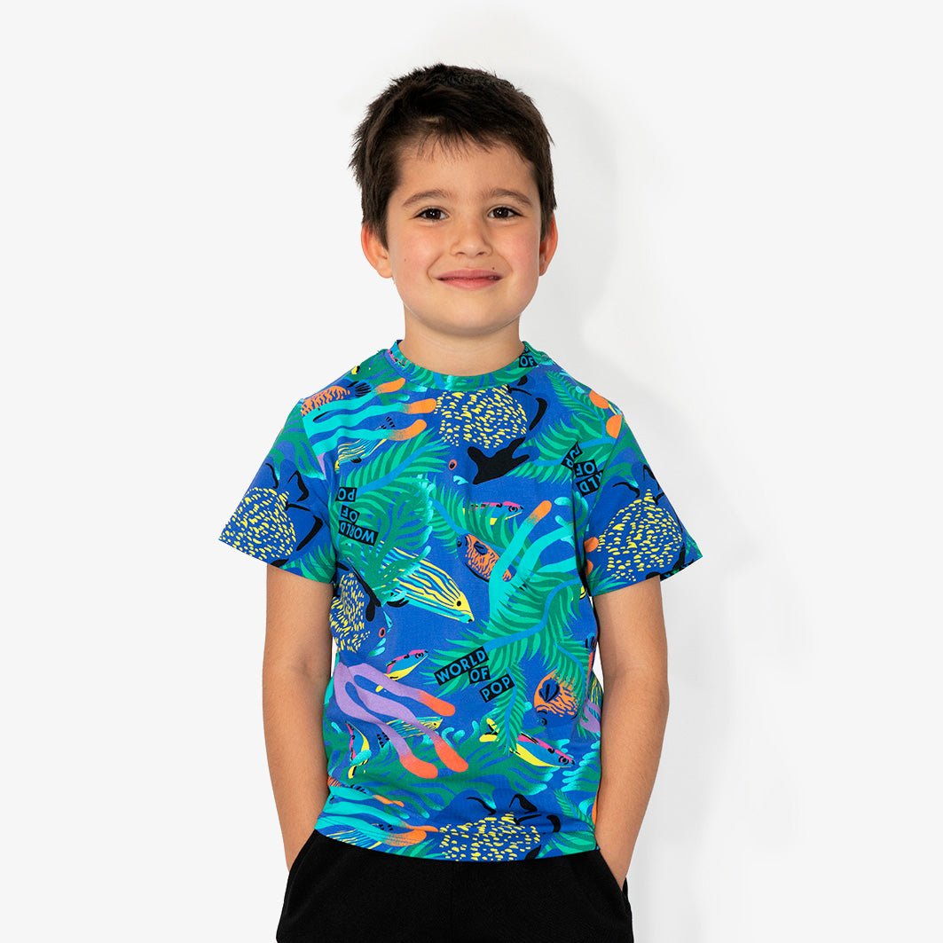 T-shirt all over imprimé "Corail" en coton bio pour enfants