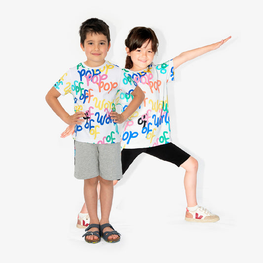 T-shirt blanc all over "World Of Pop" en coton bio pour enfants