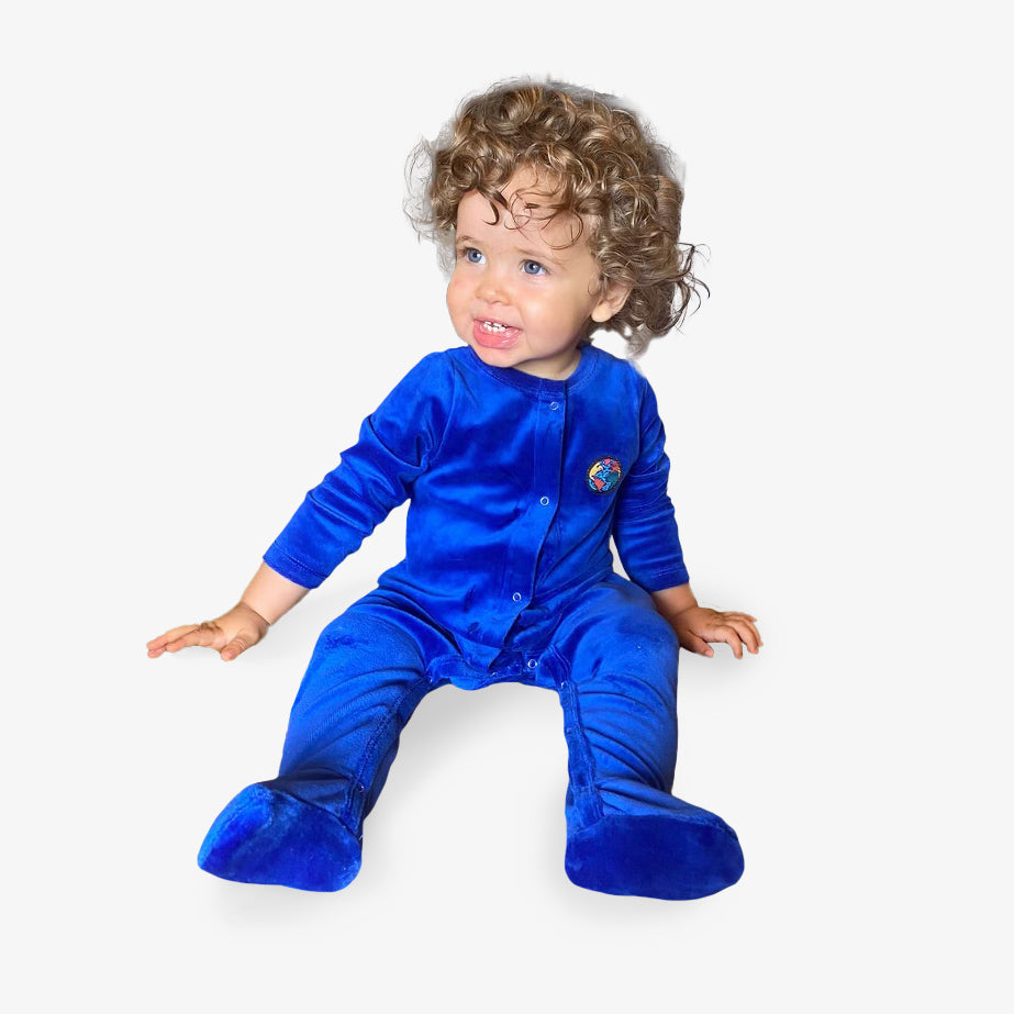 Pyjama bleu "Badge Planète Iconique" pour bébés en velours